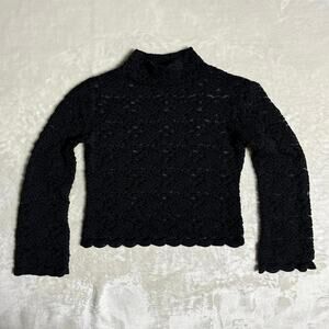 VTG 90's Goth Forenza Black Floral Lace Women's S Scallop Flare Sleeve FairyGoth